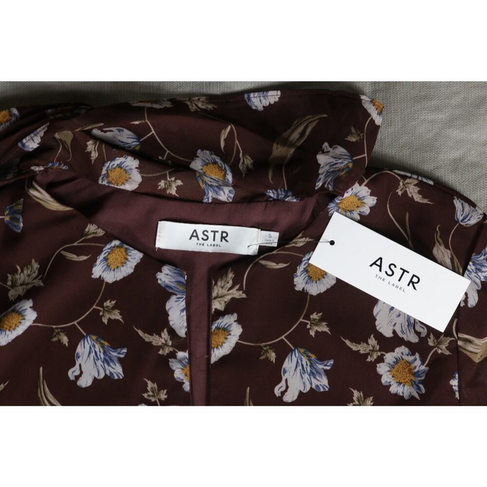 New Astr The Label Dress Small Floral Print Tie Neck Long Sleeve Midi Lined - Picture 7 of 10